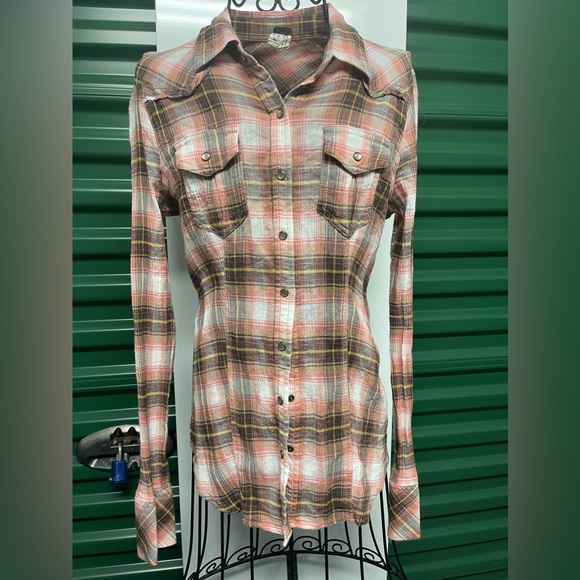 We The Free Tops - We the free plaid lace up back pearl snap button down shirt Nashville